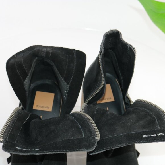 Dolce Vita Womens Lanie Boots Size 9.5 Black Suede Block Heel Distressed Booties - Picture 9 of 12